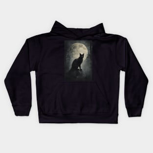 Black Cat in the Mysterious Forest Vintage Kids Hoodie